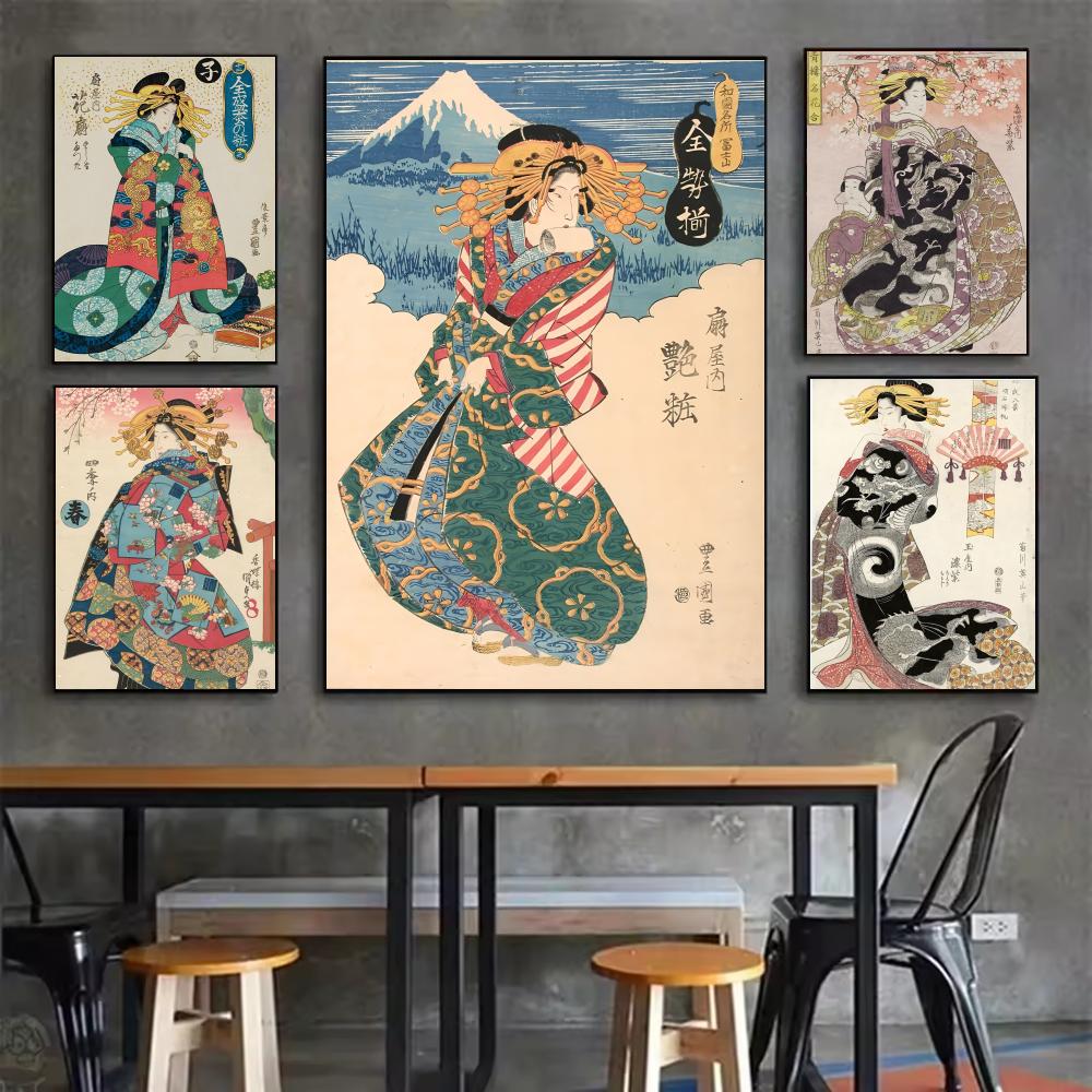 Interior Design Japanese - ملصق الجيشا الياباني القديم، ملصقات فنية